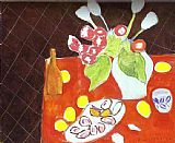 Tulip Paintings - Tulips and Oysters on Black Background by Henri Matisse